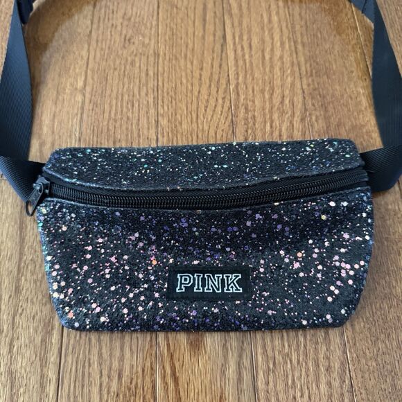 Victoria’s Secret PINK Bling Fanny Pack Belt Bag Black Pink Sequin Glitter Y2K - Picture 3 of 9